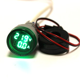 Вольтамперметр LED AC/50Hz (20-500VAC, 0-100A датчик тока) DMS-233 зеленый (Dдисплея- 28мм, Dустан- 22мм) 110524