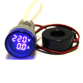 Вольтамперметр LED AC-50Hz (20-500VAC, 0-100A датчик тока) DMS-234 синий (Dдисплея- 28мм, Dустан- 22мм) 110525