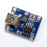 Модуль зарядки Li-Ion аккумулятора, вход: mini-USB 4.5-5.5V, выход- 4.2V