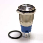 Кнопка антивандальная металл (M16, Dкорп-18мм, IP65) (On-On) с фиксацией, синяя подсветка DC12V,  LAS2-GQF