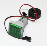Вольтамперметр LED AC/50Hz (20-500VAC, 0-100A датчик тока) DMS-203 зеленый (дисплей 30х30мм, Dустан- 22мм) 110509