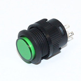 Кнопка R16-503AD-G круглая (O-I, с фиксацией, 2-конт.) (зеленая-неон подсветка) (M16, Dкорпуса-18мм) (250В/3A)