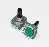 Энкодер (дискретность - 24) с кнопкой (3+2 вывода) серия PEC16 (17.5х15.5мм, вал D-6мм)