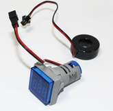 Амперметр цифровой LED AC-50Hz (0-100A датчик тока) DMS-224 синий (дисплей 30х30мм, Dустан- 22мм)  110520