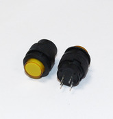 Кнопка R16-503BD-Y круглая (O-I, без фиксации, 2-конт.) (желтая-неон подсветка) (M16, Dкорпуса-18мм) (250В/3A)