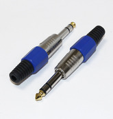 Разъем Audio 6.3мм штекер стерео, металл, позолоченный "носик", синяя ручка
