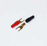 Клемма для авто усилителя; вилочная M6 (1.5-2.5мм?) красная+черная (продаются комплектом, цена за штуку), позолоченная